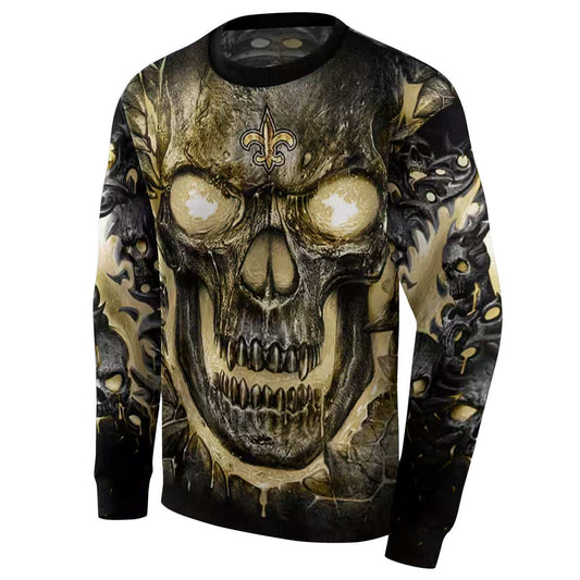 New Orleans Saints Demonic Skull Gold Black AOP Sweatshirt - Moonbestprint