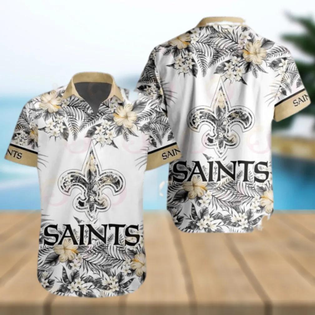 New Orleans Saints Design With Flowers And Big Logo Hawaiian Shirt, NFL Hawaiian Shirt Moonbestprint