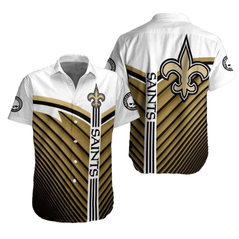 New Orleans Saints Diagonal Stripe White And Gold Hawaiian Shirt - Moonbestprint