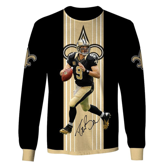 New Orleans Saints Drew Brees 9 Jersey With Signature AOP Sweatshirt - Moonbestprint