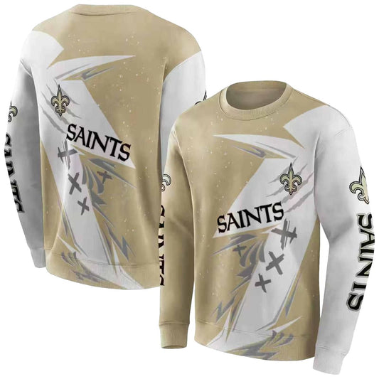 New Orleans Saints Dynamic Slash Gold White AOP Sweatshirt - Moonbestprint