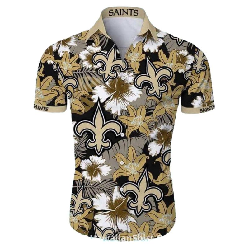 New Orleans Saints Fleur De Lis Floral Hawaiian Shirt - Moonbestprint