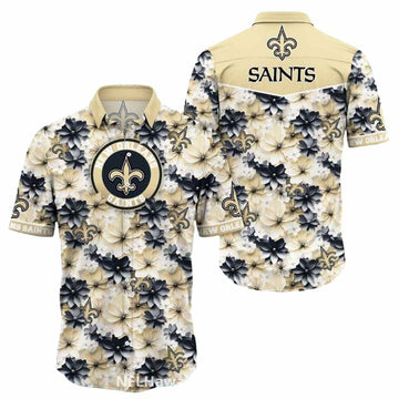 New Orleans Saints Floral Classic Black And Gold Hawaiian Shirt - Moonbestprint