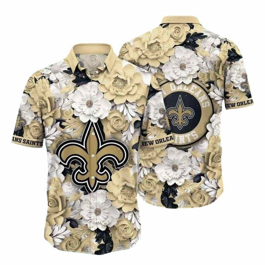 New Orleans Saints Floral Emblem Elegance Hawaiian Shirt - Moonbestprint