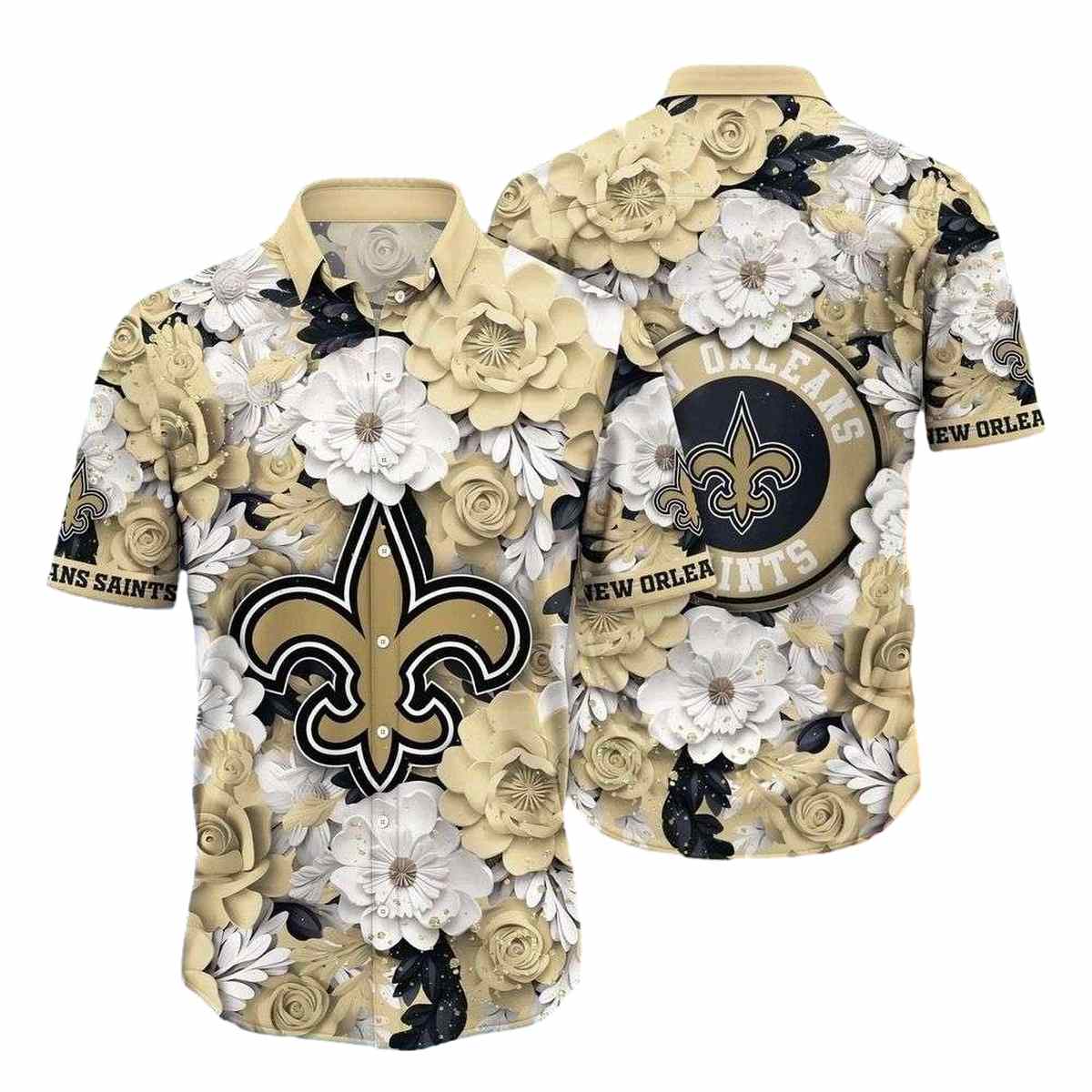 New Orleans Saints Floral Emblem Elegance Hawaiian Shirt - Moonbestprint