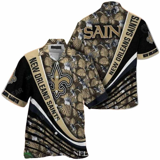 New Orleans Saints Floral Fleur De Lis And Striped Hawaiian Shirt - Moonbestprint