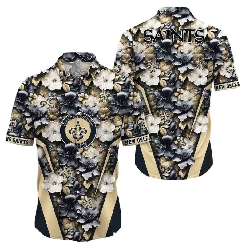 New Orleans Saints Floral Shadow Tropical Hawaiian Shirt In Monochrome Tones - Moonbestprint