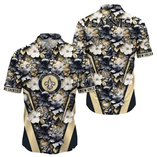 New Orleans Saints Floral Shadow Tropical Hawaiian Shirt In Monochrome Tones - Moonbestprint