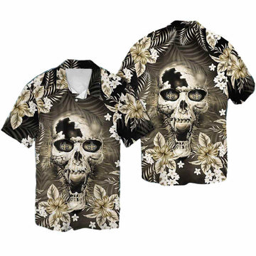 New Orleans Saints Flower Skull Hawaiian Shirt - Moonbestprint