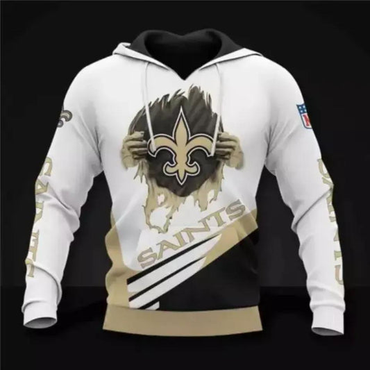 New Orleans Saints Football Busting Lose White And Black Pullover 3D Hoodie, NFL Hoodie Moonbestprint