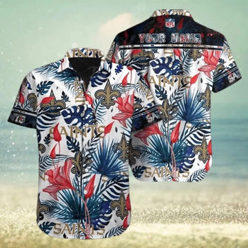 New Orleans Saints Football Custom Name Outfit Hawaiian Shirt, NFL Hawaiian Shirt Moonbestprint