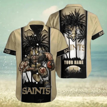 New Orleans Saints Football Custom Name Print Hawaiian Shirt, NFL Hawaiian Shirt Moonbestprint