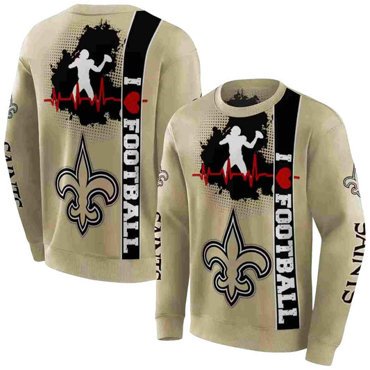 New Orleans Saints Football Heartbeat Gold AOP Sweatshirt - Moonbestprint