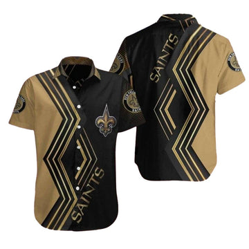 New Orleans Saints Geometric Gold Rush Hawaiian Shirt - Moonbestprint