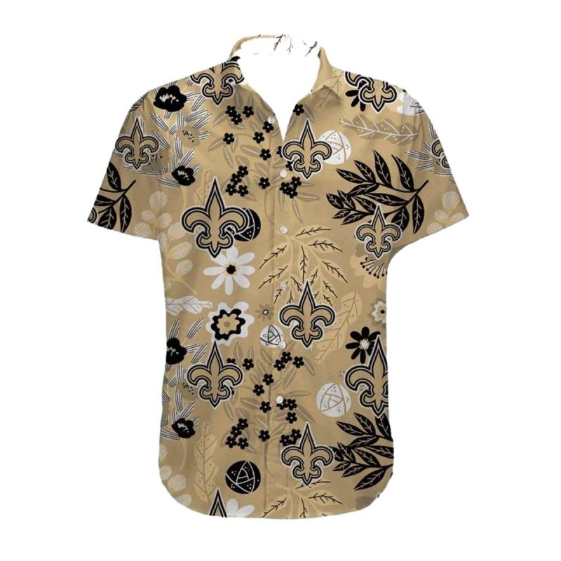 New Orleans Saints Gold Floral Pattern Design Hawaiian Shirt - Moonbestprint