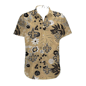 New Orleans Saints Gold Floral Pattern Design Hawaiian Shirt - Moonbestprint