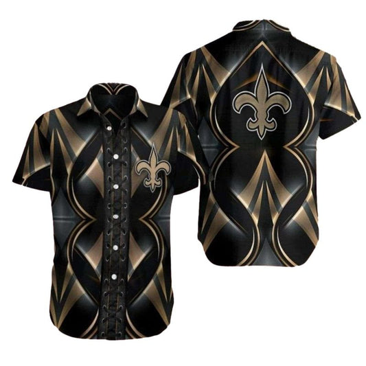 New Orleans Saints Gold On Black Angular Hawaiian Shirt - Moonbestprint