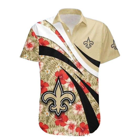 New Orleans Saints Golden Hibiscus Breeze Hawaiian Shirt - Moonbestprint