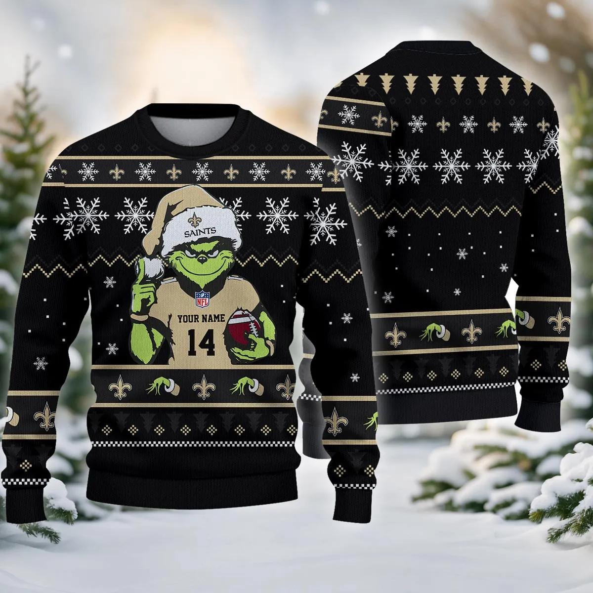 New Orleans Saints Grinch Custom Chrismas Ugly Sweater, NFL Christmas Sweater Moonbestprint