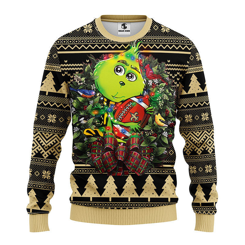 New Orleans Saints Grinch Hug Ugly Christmas Sweater Moonbestprint