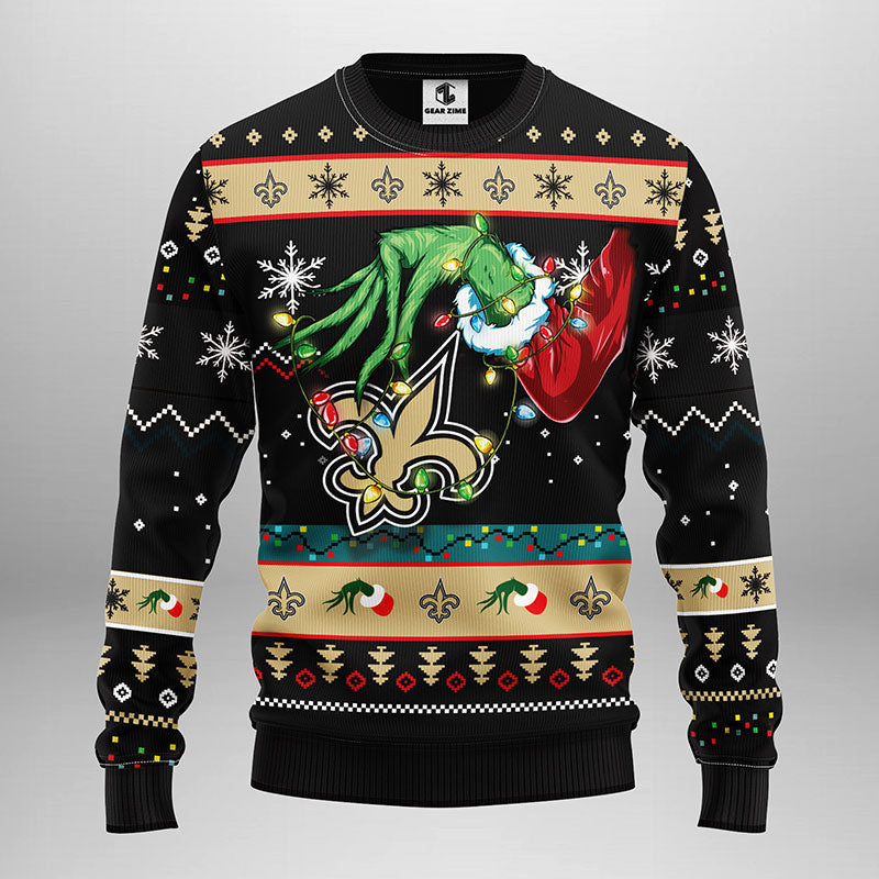 New Orleans Saints Grinch Ugly Christmas Sweater Moonbestprint