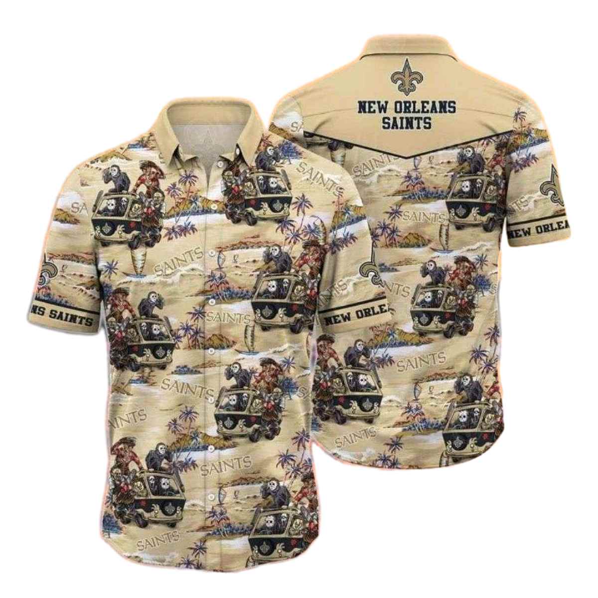 New Orleans Saints Halloween Chibi Character Hawaiian Shirt - Moonbestprint