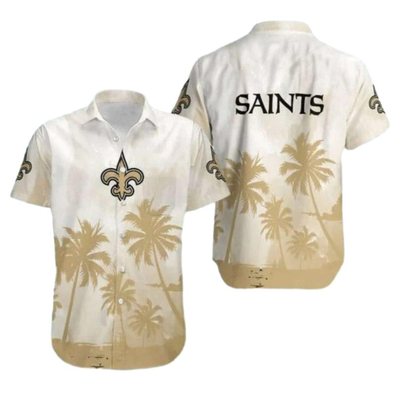 New Orleans Saints Hawaiian Shirt White Gold Palm Design - Moonbestprint