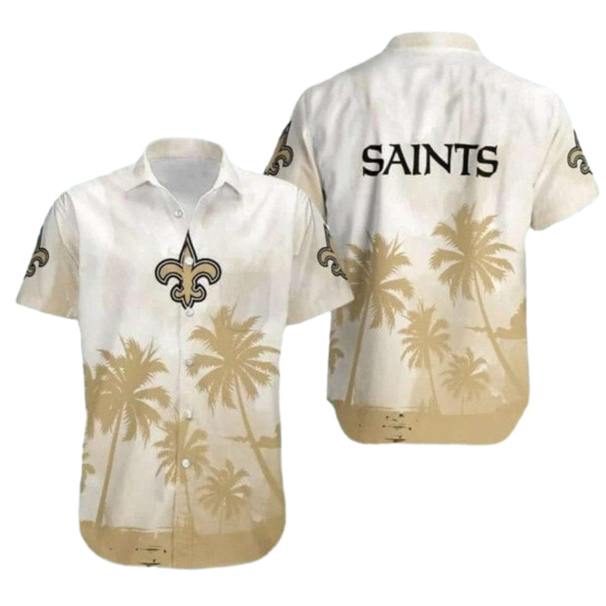 New Orleans Saints Hawaiian Shirt White Gold Palm Design - Moonbestprint