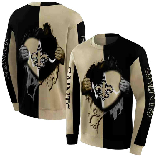 New Orleans Saints Heartbeat Graphic Gold Black AOP Sweatshirt - Moonbestprint