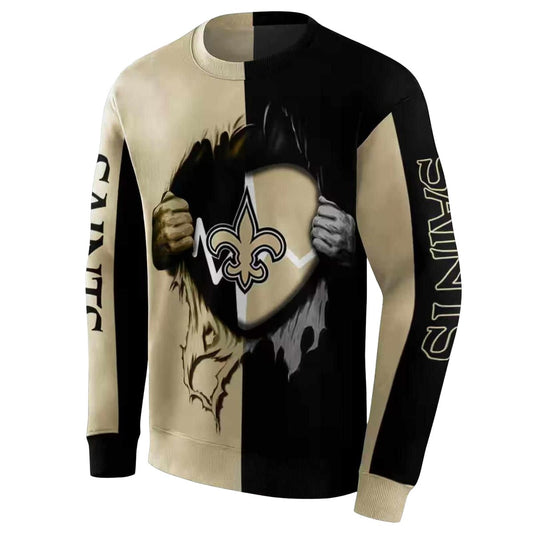New Orleans Saints Heartbeat Graphic Gold Black AOP Sweatshirt - Moonbestprint