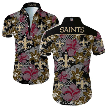 New Orleans Saints Hibiscus Flower And Fleur de lis Hawaiian Shirt - Moonbestprint
