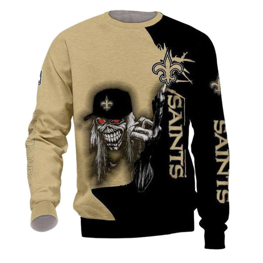 New Orleans Saints Iron Skull With Hat For Halloween AOP Sweatshirt - Moonbestprint