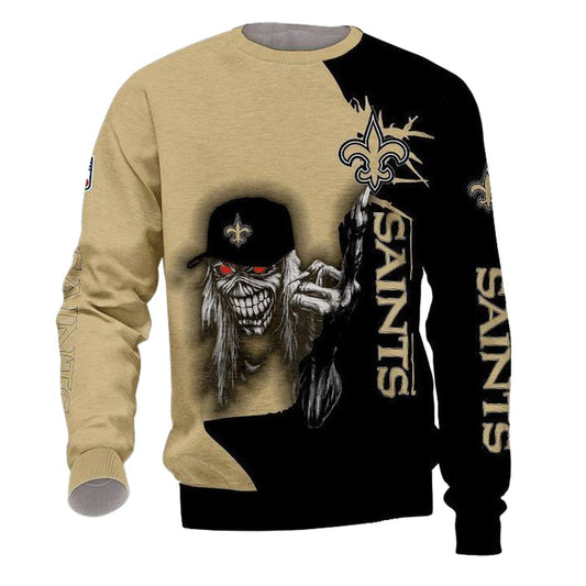 New Orleans Saints Iron Skull With Hat For Halloween AOP Sweatshirt - Moonbestprint