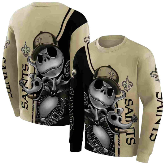 New Orleans Saints Jack Skellington Gold Black AOP Sweatshirt - Moonbestprint