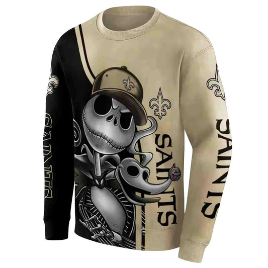 New Orleans Saints Jack Skellington Gold Black AOP Sweatshirt - Moonbestprint