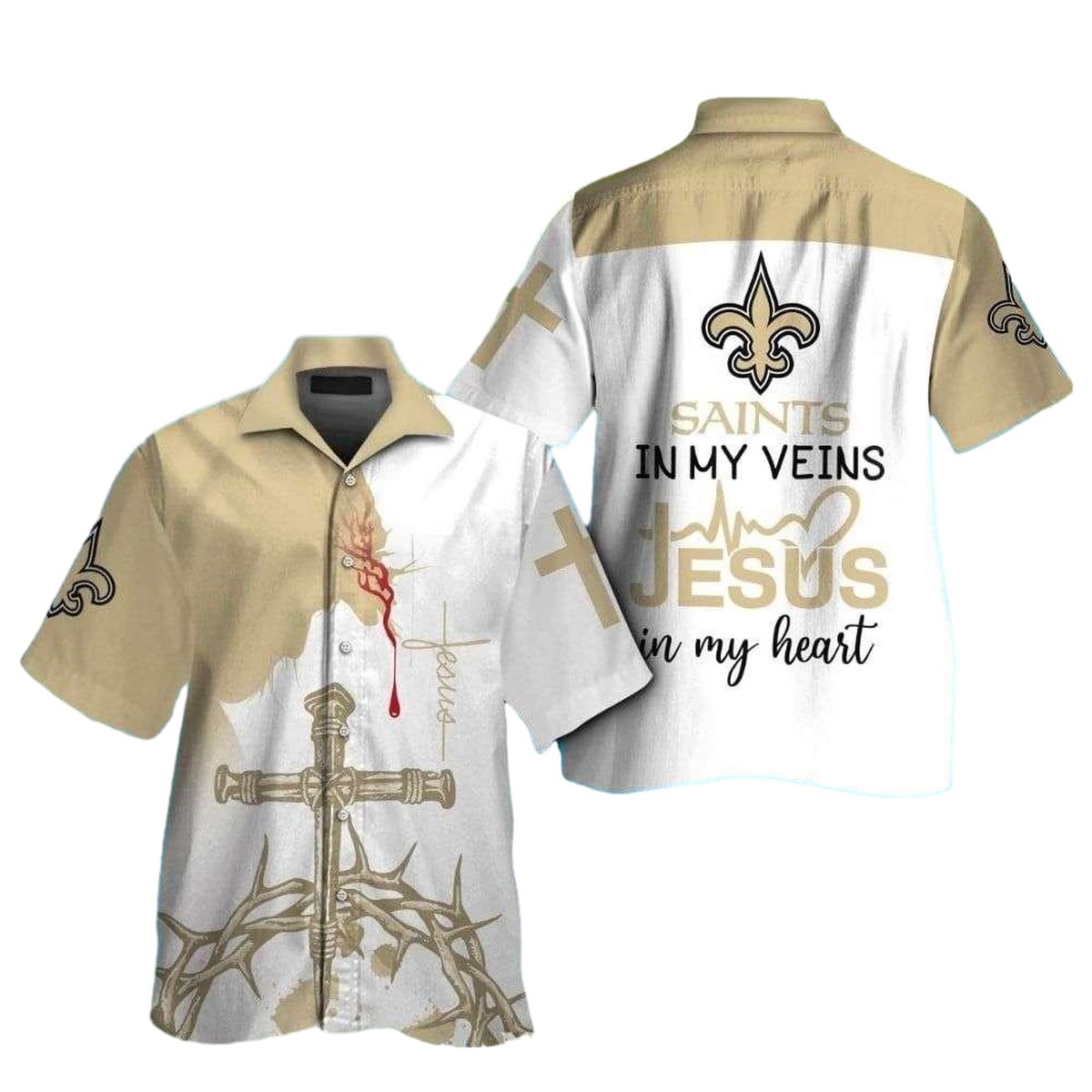 New Orleans Saints Jesus Saints In My Veins Hawaiian Shirt - Moonbestprint