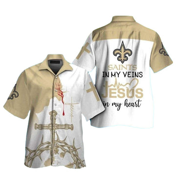 New Orleans Saints Jesus Saints In My Veins Hawaiian Shirt - Moonbestprint