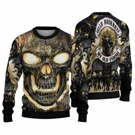 New Orleans Saints Lava Skull Intensity Gold Black AOP Sweatshirt - Moonbestprint