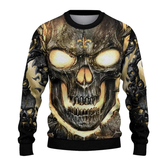 New Orleans Saints Lava Skull Intensity Gold Black AOP Sweatshirt - Moonbestprint