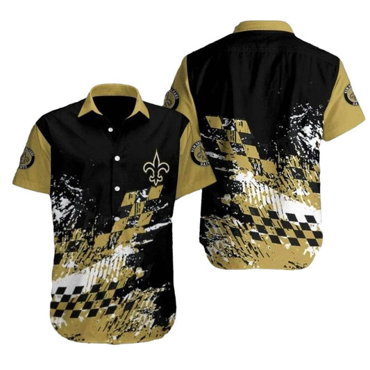New Orleans Saints Logo Abstract Gold Hawaiian Shirt - Moonbestprint