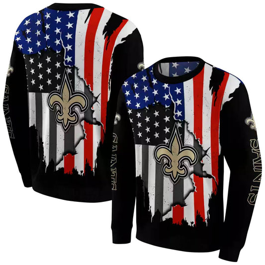 New Orleans Saints Logo American Pride Black AOP Sweatshirt - Moonbestprint