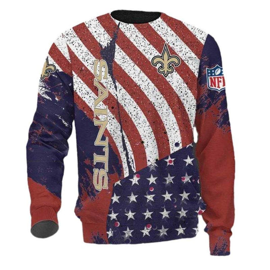 New Orleans Saints Logo And American Flag Duty AOP Sweatshirt - Moonbestprint