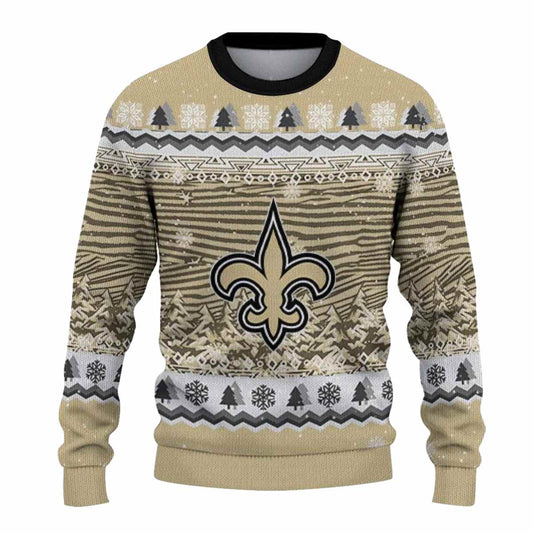 New Orleans Saints Logo And Christmas Tree Pattern Gold AOP Sweatshirt - Moonbestprint