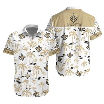 New Orleans Saints Logo And Coconut Beach White Gold Hawaiian Shirt - Moonbestprint