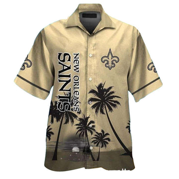 New Orleans Saints Logo And Coconut Gold Hawaiian Shirt - Moonbestprint