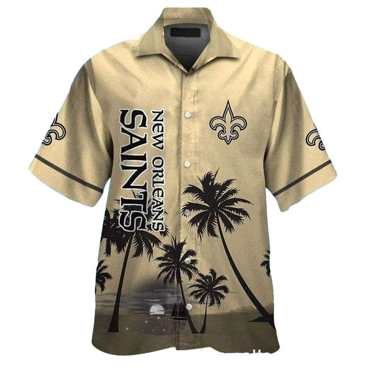 New Orleans Saints Logo And Coconut Gold Hawaiian Shirt - Moonbestprint