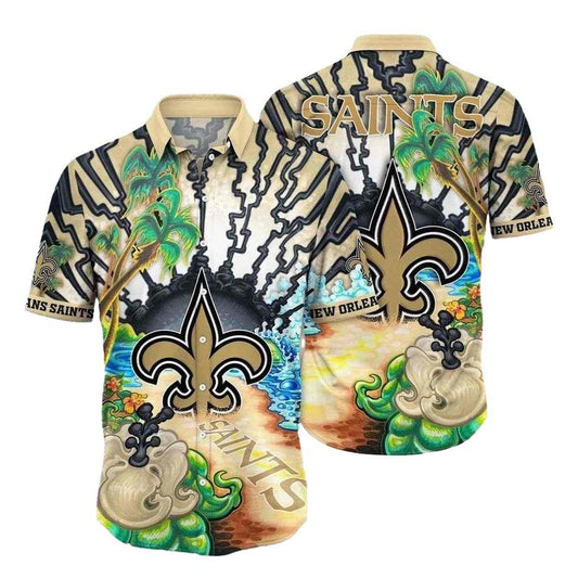 New Orleans Saints Logo And Ocean Hawaiian Shirt - Moonbestprint