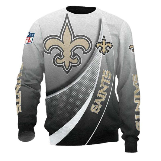 New Orleans Saints Logo Grey White Curve Graphic AOP Sweatshirt - Moonbestprint
