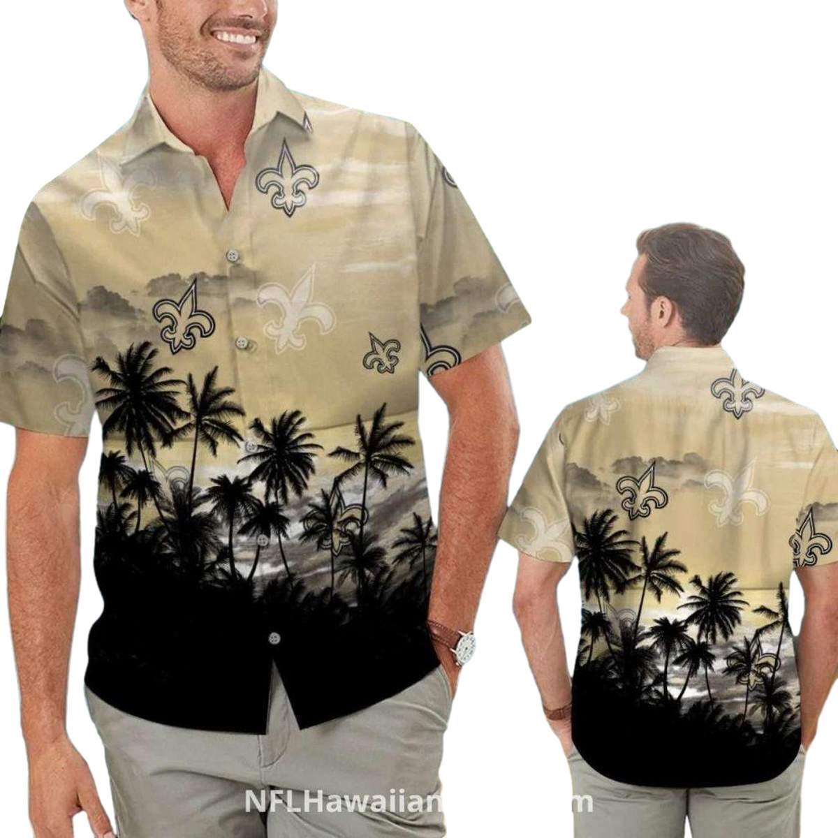 New Orleans Saints Logo Palm Tree Sunset Hawaiian Shirt - Moonbestprint