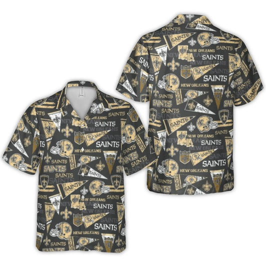 New Orleans Saints Logos Helmets and Pennants Collage Hawaiian Shirt - Moonbestprint